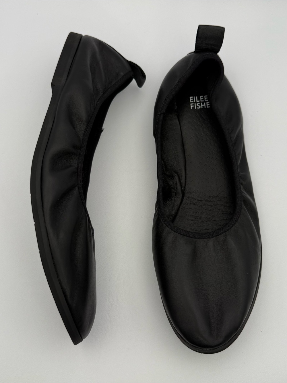 Eileen Fisher Notion Black Nappa Leather Ballet Flats Sz 9.5 Minimalist Comfort